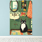 Kat in badkamer V11 Canvas Afdruk (Insitu (Houten vloer))