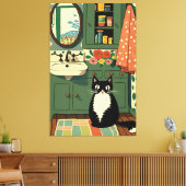 Kat in badkamer V11 Canvas Afdruk (Insitu (Woonkamer))