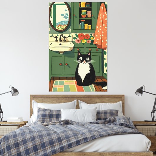 Kat in badkamer V11 Canvas Afdruk (Insitu (Slaapkamer))