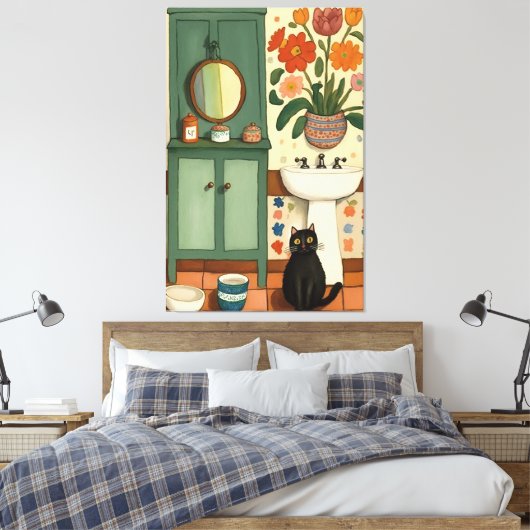 Kat in badkamer V13 Canvas Afdruk (Insitu (Slaapkamer))