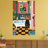Kat in badkamer V16 Canvas Afdruk (Insitu (Woonkamer))