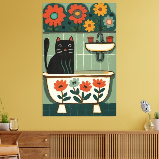 Kat in badkamer V9 Canvas Afdruk (Insitu (Woonkamer))