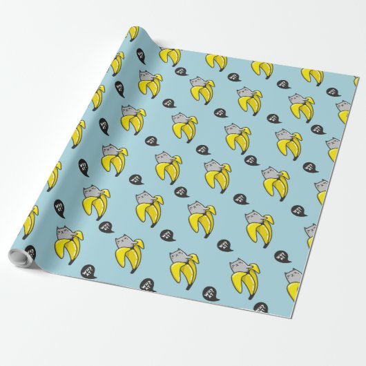Kat in bananen cadeaupapier (Uitgerold)