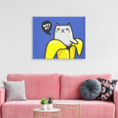 Kat in bananen canvas afdruk (Insitu (Woonkamer))