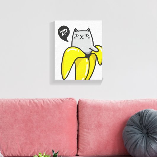 Kat in bananen canvas afdruk (Insitu (Woonkamer))