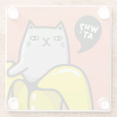 Kat in bananen glazen onderzetter (Achterkant)