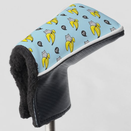 Kat in bananen golfheadcover (3/4 voorkant)