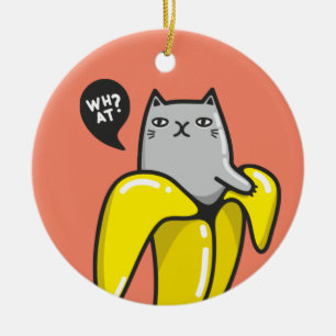 Kat in bananen keramisch ornament