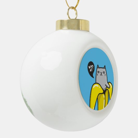 Kat in bananen keramische bal ornament (Links)