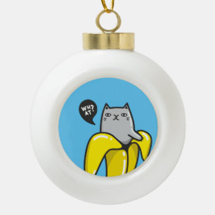 Kat in bananen keramische bal ornament