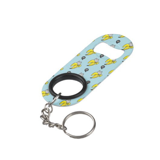 Kat in bananen mini flessenopener (Achterkant Gekanteld)