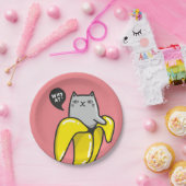 Kat in bananen papieren bordje (Feest)