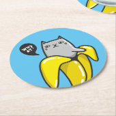 Kat in bananen ronde kartonnen onderzetter (Gebogen)