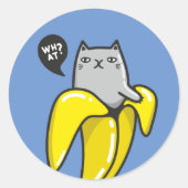 Kat in bananen ronde sticker (Voorkant)