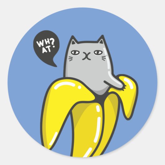 Kat in bananen ronde sticker (Voorkant)