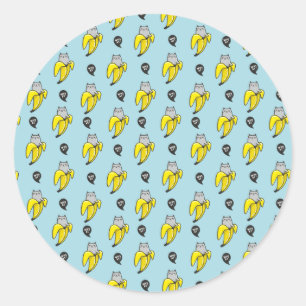 Kat in bananen ronde sticker