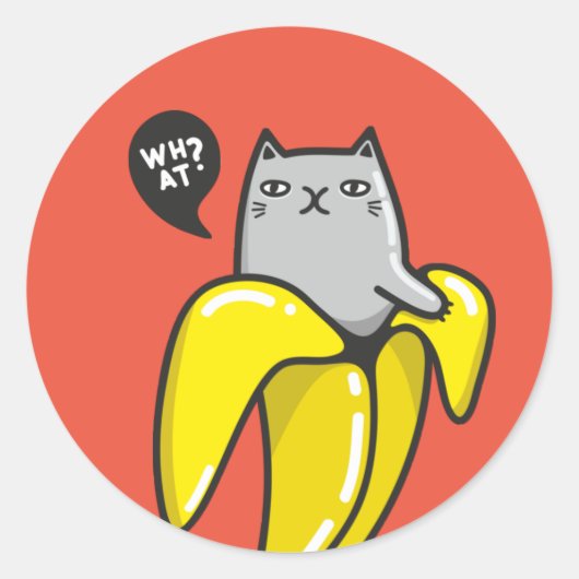 Kat in bananen ronde sticker (Voorkant)