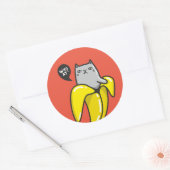 Kat in bananen ronde sticker (Envelop)