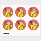 Kat in bananen ronde sticker (Vel)