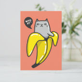 Kat in bananen RSVP kaartje (Staand voorkant)