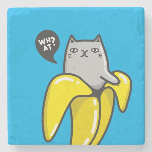 Kat in bananen stenen onderzetter (Voorkant)