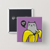 Kat in bananen vierkante button 5,1 cm (Voorkant /achterkant)