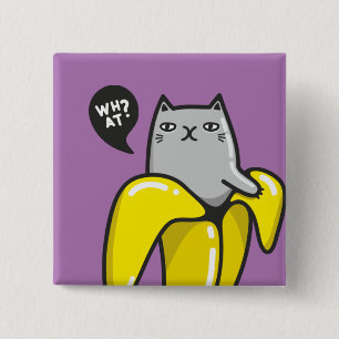 Kat in bananen vierkante button 5,1 cm