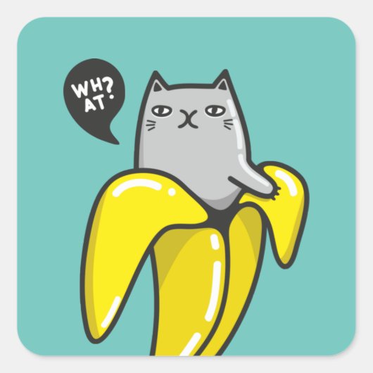 Kat in bananen vierkante sticker (Voorkant)