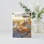 Kat in Barcelona Spanje Park Güell Reizen Briefkaart (Staand voorkant)