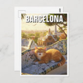 Kat in Barcelona Spanje Park Güell Reizen Briefkaart (Voorkant / Achterkant)