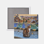 Kat in Barcelona Spanje Park Güell Reizen Magneet (Voorkant / Achterkant)