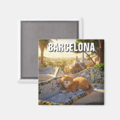 Kat in Barcelona Spanje Park Güell Reizen Magneet (Voorkant / Achterkant)