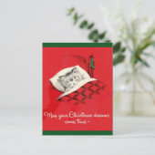 Kat in bed met kerst feestdagenkaart (Staand voorkant)