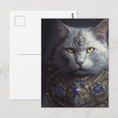 Kat in blauw en gouden pantser briefkaart (Voorkant / Achterkant)