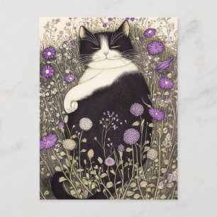 Kat in bloemen briefkaart