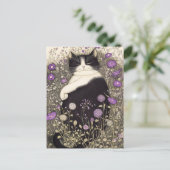 Kat in bloemen briefkaart (Staand voorkant)
