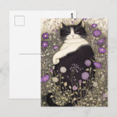 Kat in bloemen briefkaart (Voorkant / Achterkant)