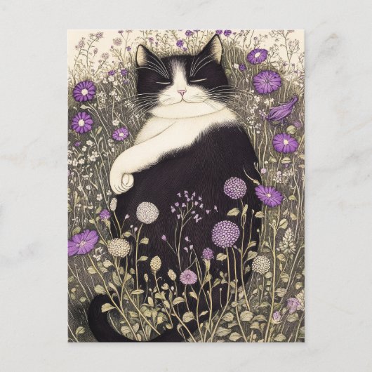 Kat in bloemen briefkaart (Voorkant)