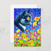 Kat in bloemen kaart (Voorkant / Achterkant)