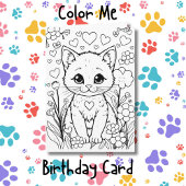 Kat in bloemen kleurplaat | Birthday Kaart