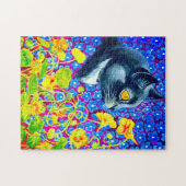 Kat in bloemen legpuzzel (Horizontaal)