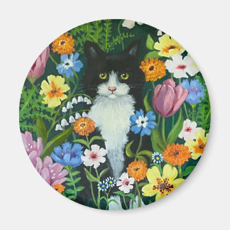 Kat in Bloemen Magneet