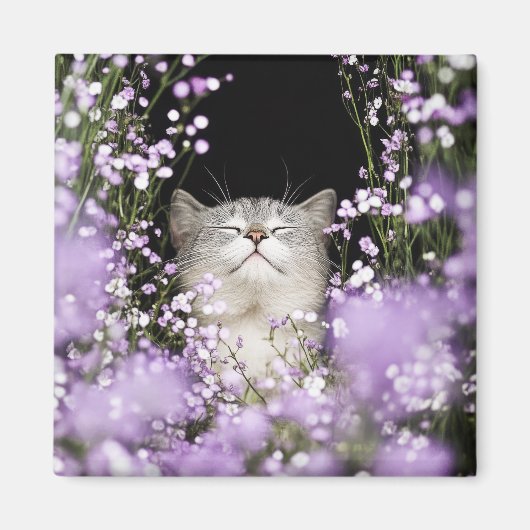 Kat in Bloemen Magneet (Voorkant)