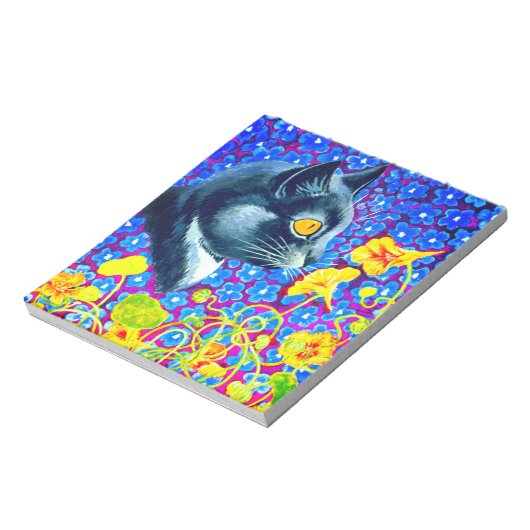 Kat in bloemen notitieblok (Linkerzijde)