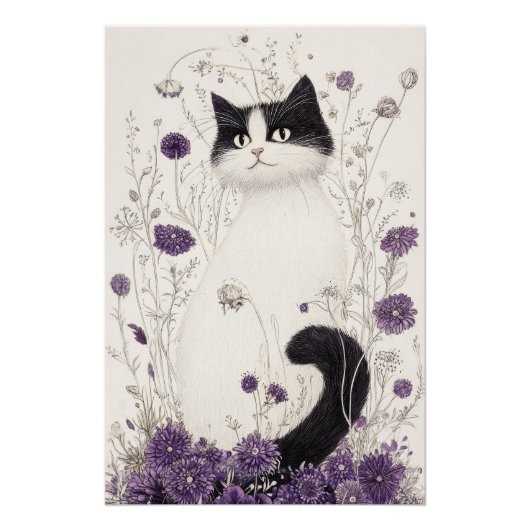 Kat in bloemen perfect poster (Voorkant)