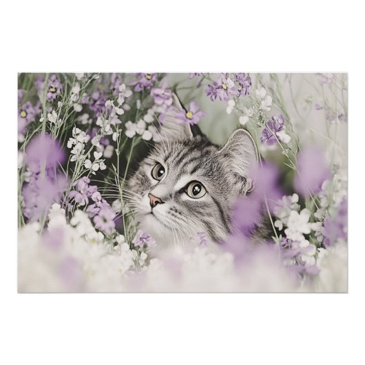 Kat in bloemen perfect poster (Voorkant)