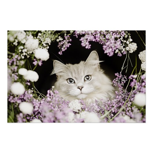 Kat in bloemen perfect poster (Voorkant)