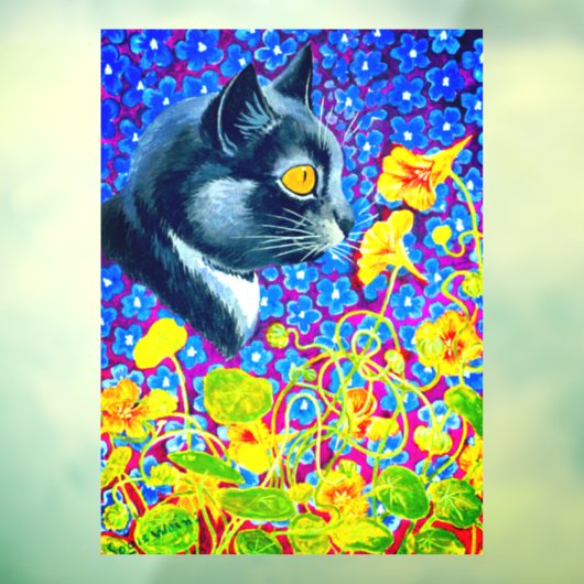 Kat in bloemen raamsticker (Vel 3)