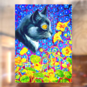 Kat in bloemen raamsticker (Vel 2)