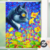 Kat in bloemen raamsticker (Huis)